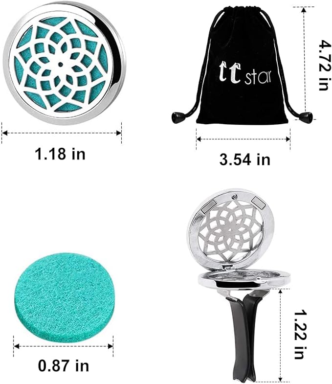 ttstar Car Diffuser Vent Clip - 30mm Aromatherapy Essential Oil Car Diffuser Vent Clips with 36 Refill Pads (3 Lotus Vent Clips, Metal) - Bloomnest