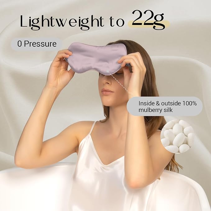 ZIMASILK 100% 22 Momme Pure Mulberry Silk Sleep Mask,Filled with 100% Mulberry Silk,Silk Wrapping Strap- Super Soft & Comfortable Sleep Eye Mask for Sleeping (Light Plum) - Bloomnest
