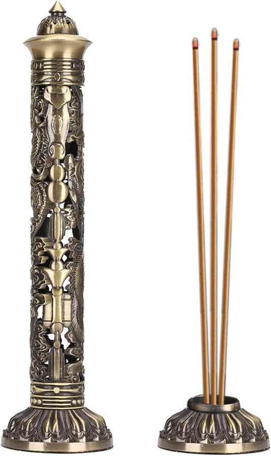 Incense , Bronze Tone Dragon Incense Stick Holder, Meditation Room Vertical Incense Stand for Home Office Decoration - Bloomnest