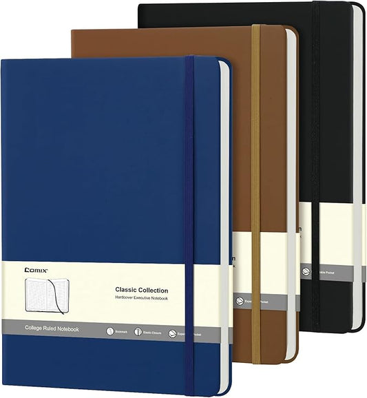 COMIX 3 Pack B5 Lined Journal Notebooks, 240 Pages, 8.5 x 11 Inches, Black, Hardcover Journaling Notebooks for Men & Women- Fits for Office, Business, School, Notes Taking & Writing - Bloomnest
