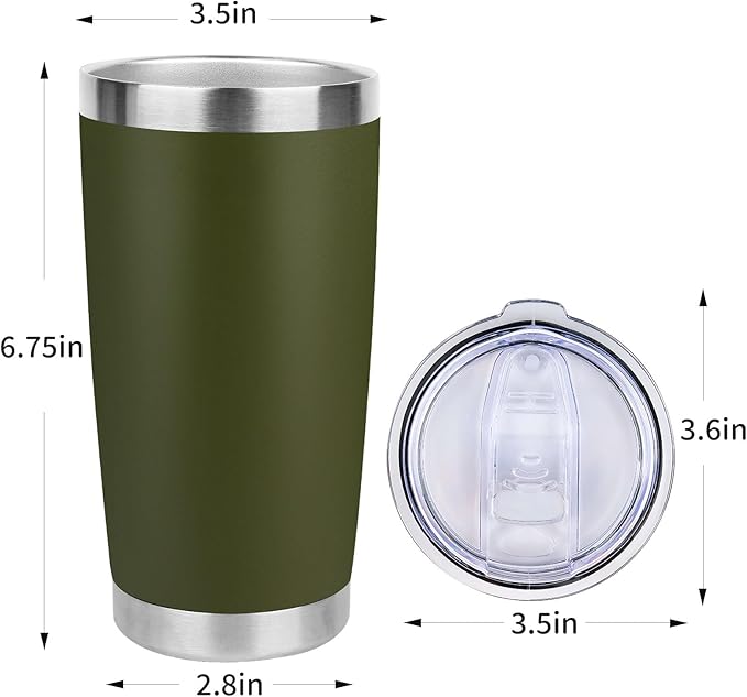 20oz Stainless Steel Tumbler Bulk with Lid, Travel Mug - Double Wall Vacuum Powder Coated Cup - Army Green, 6 Pack - Bloomnest