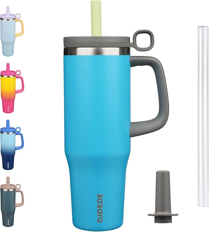 BJPKPK Insualted Tumblers with Handle and Straw 40oz Stianless Steel Travel Coffee Mug Thermal Cups with Lid,Reef Blue - Bloomnest