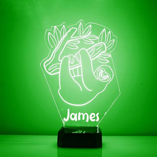Sloth Custom 3D Illusion Lamp with Remote | LED Night Light with Personalized Name, Logo, Image, Design | 4 Modes, 16 Light Colors | USB or Battery Power | Made in The USA - Bloomnest