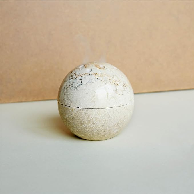 Marble Incense Burner, Handcrafted Stone Incense Holder for Various Incense Types, Durable and Elegant Design (Beige Marbel) - Bloomnest