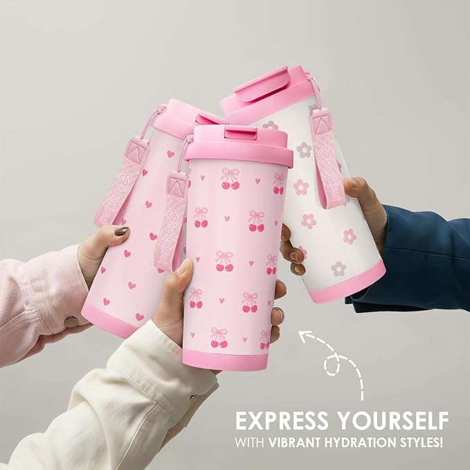 Cherry Tumbler - Stainless Steel 2-in-1 Lid Coffee Tumbler 18 oz, Insulated Travel Mug Gift for Women Girls Teen Mother, Birthday Christmas - Bloomnest