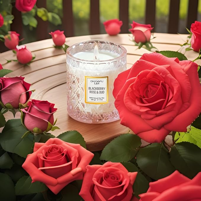 Chloefu LAN Rose Scented Candle, Oud Candle, Mothers Day Candles Gifts for Women, Pink Candles for Home Scented, 55 Hours Long Burning, 100% Natural Soy Wax - Bloomnest