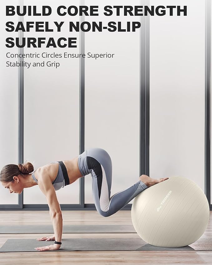 Trideer Exercise Ball for Yoga, Pilates & Fitness – Stability Ball Equipment for Home Gym & Office Chair, Core & Balance Training Accessories, Physical Therapy Equipment, Quick Pump Included, 5 Sizes - Bloomnest
