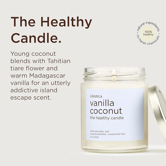 Lavanila Vanilla Coconut Scented Natural Soy Candle (2-Pack) - Handcrafted, Clean Burning 50 Hour Burn Time, 7 oz Each - Bloomnest