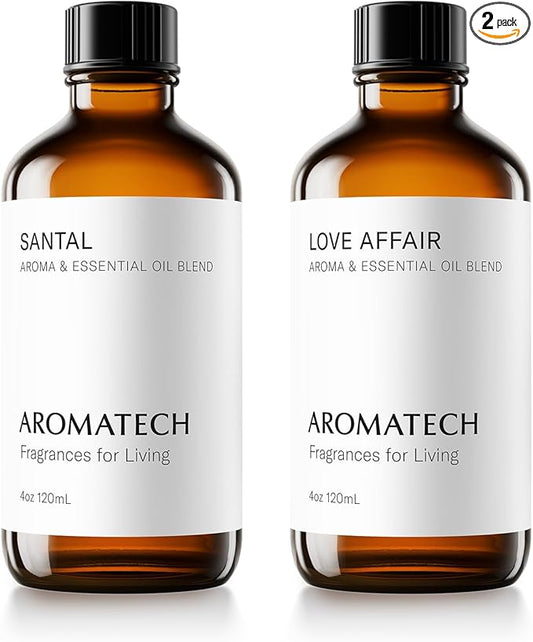 AromaTech Santal & Love Affair Set | Aroma Diffuser Essential Oils Blend of Santal Cardamom, Papyrus, Musk | Love Affair Jasmin, Saffron, Cedar, Ambergris - 120 Milliliter - Bloomnest