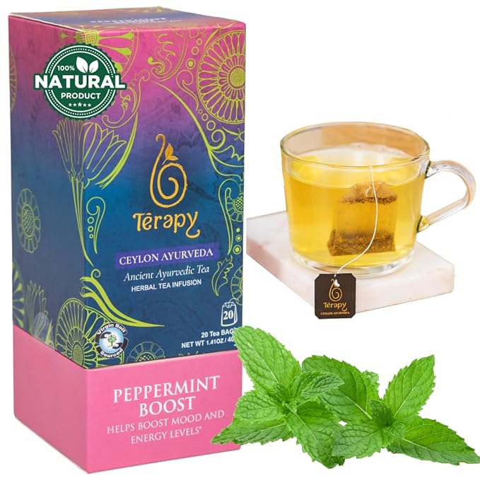Térapy Ceylon Peppermint Tea | All Natural Herbal Ingredients | 100% Organic Peppermint Tea Bags Individually Wrapped | Eco-friendly & Unbleached Herbal Tea Bags | 20 Count - Bloomnest