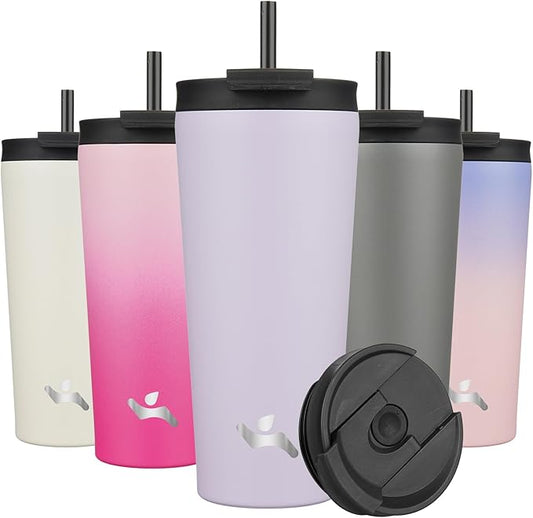 22 OZ Insulated Tumbler with Lid and 2 Straws Stainless Steel Water Bottle Vacuum Travel Mug Coffee Cup,Taro - Bloomnest