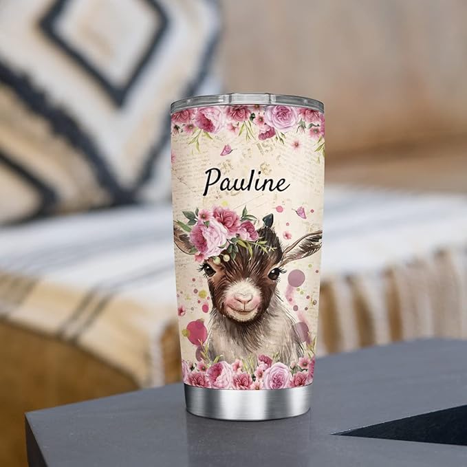 Wassmin Personalized Goat Tumbler Cup With Lid 20oz 30oz Animal Stainless Steel nsulated Tumblers Coffee Travel Mug Custom Name Birthday Christmas Goats Cups For Women Kids - Bloomnest