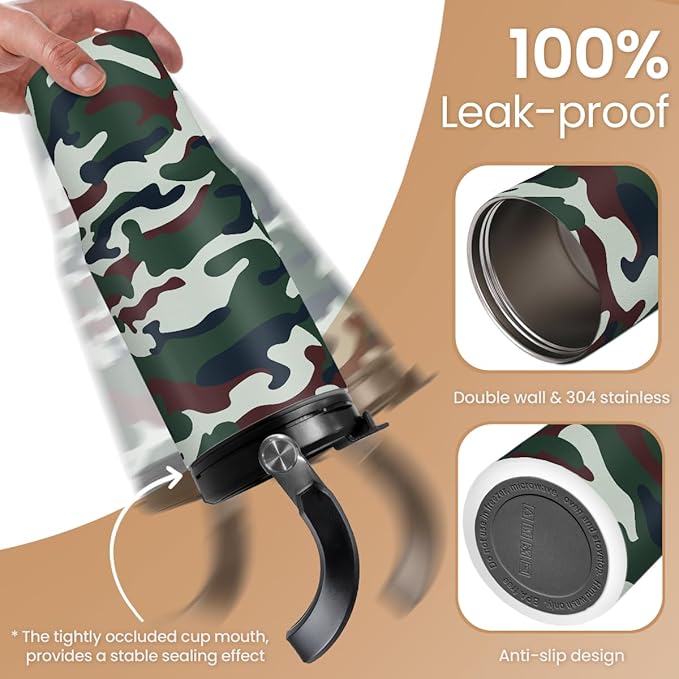 SANDJEST Camo Tumbler with Handle 30oz - Camouflage Tumblers Stainless Steel Insulated Flip Straw Coffee Travel Cup, Gifts for Men Veteran Hunting Lover Sport Outdoor Workout - Bloomnest