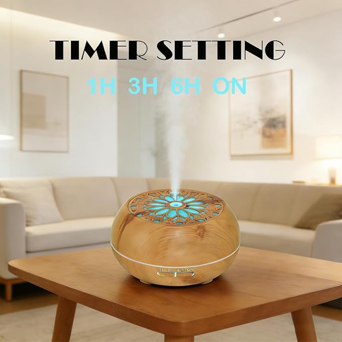 Diffuser with 6 Essential Oils for Large Room,550ml Aroma Diffusers with Remote Control for Home,Mini Humidifier with LED Night Lights for Office Yoga Room Decor Gift for Women Men(Light Wood Grain) Bloomnest