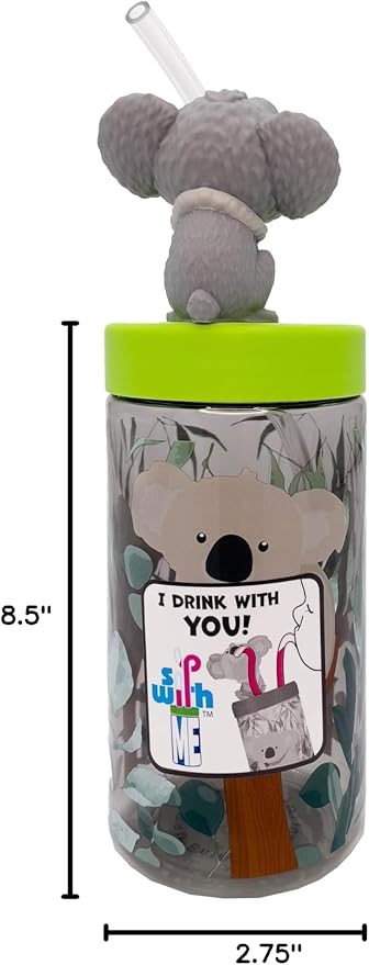 Trend Zoo Koala Cup, Water Bottle, Tumbler with Lid and Straw, Travel Sippy Cup for Water or Milk, Cups with Lids BPA Free Plastic, 12 oz - Bloomnest