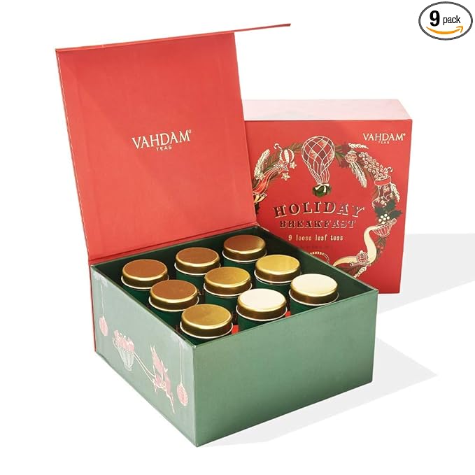 VAHDAM, Holiday Breakfast - Christmas Tea Gift Sets (90+ Cups) 9 Loose Leaf Teas - Luxury Gift Box | Christmas Gifts For Women, Men & Adults I Holiday Tea Gift Box - Bloomnest