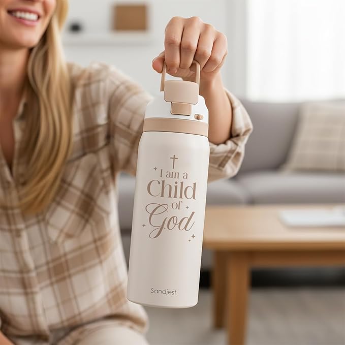 Christian Insulated Stainless Steel Water Bottle with Straw for Sports and Travel, Child of God, 32oz, Gifts for Women Girls Friends Teens Birthday Christmas - Bloomnest