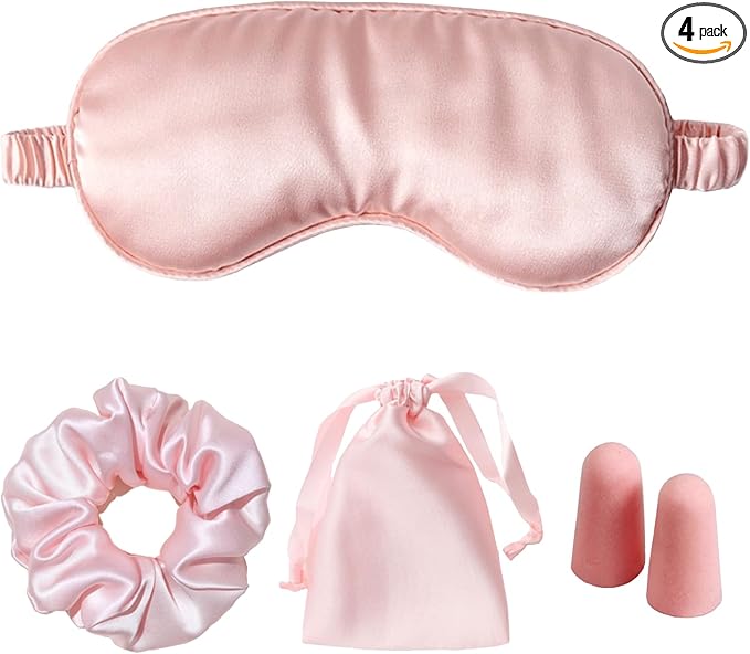 Silk Satin Sleeping Eye Mask, Pink Sleep Eye Mask Night Blindfold for Women and Men, Soft Breathable Blackout Eyeshade Eye Cover for Travel, Wedding Bridesmaid Gift - Bloomnest