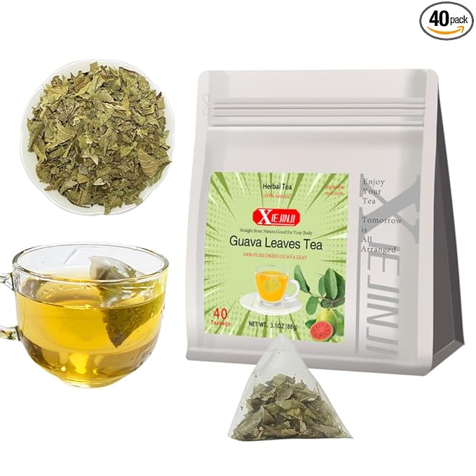 XIEJINJI Guava Leaf Tea Bags, 40 Count, Hojas De Guayaba, Made from 100% Natural Guava Leaves, No Flavoring & No Additives & Caffeine Free, Pyramid Clear Filter Teabag - Bloomnest