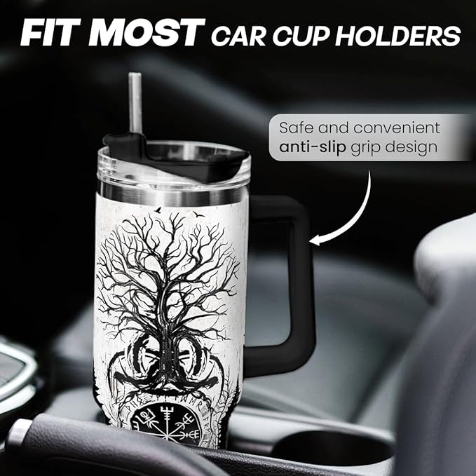 Viking Gifts for Men, 40oz Stainless Steel Insulated Coffee Tumbler With Lid & Straw, Travel Cup Gift for Husband Dad, Christmas Birthday - Bloomnest