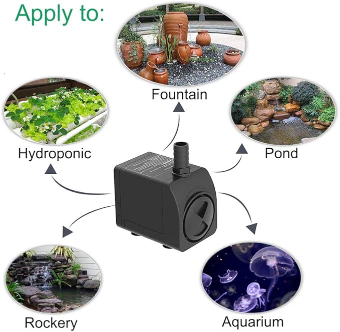Submersible Pump 300GPH Ultra Quiet with Over Heating Protection 6ft High Lift for Fountains, Hydroponics, Ponds, Aquariums & More… - Bloomnest