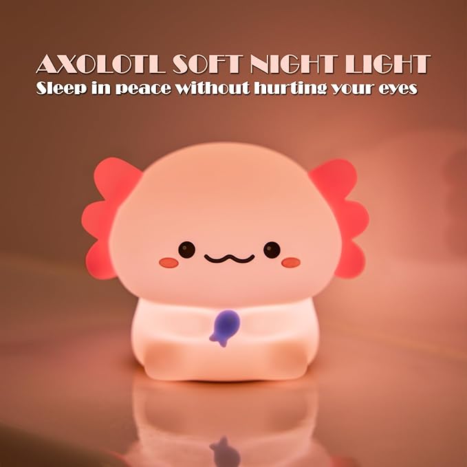 Axolotl Cute Cartoon Nursery Night Lights, Animal Design Safe Silicone Soft LED Nursery Lamp for Toddler Room Decoration - Bloomnest