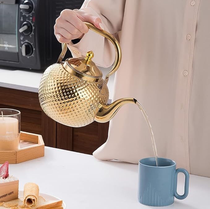 SANQIAHOME 1200ml teapot with Infuser stainless steel Water Boilers lifting handle Tea Maker Water Kettle for Induction/Gas gold - Bloomnest