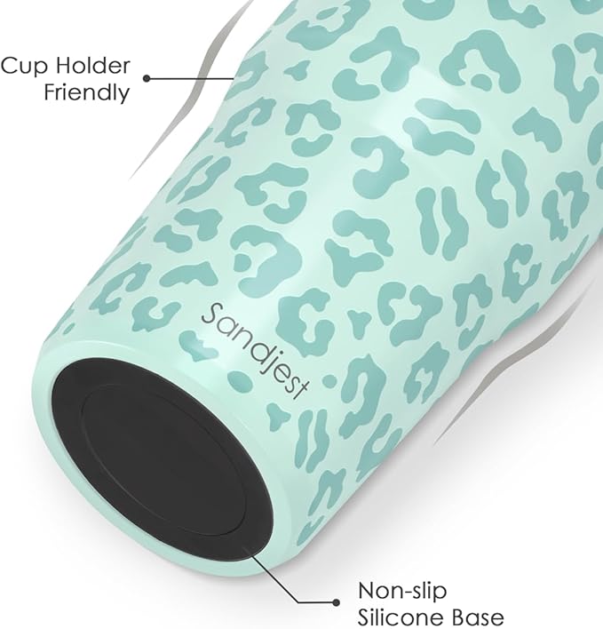 SANDJEST Leopard Skin Stainless Steel Straw Lid Tumbler 30oz with Carry Handle for Women Girls, Insulated Travel Coffee Cup, Gift for Sports Outdoor Workout Christmas Birthday (Mint) - Bloomnest