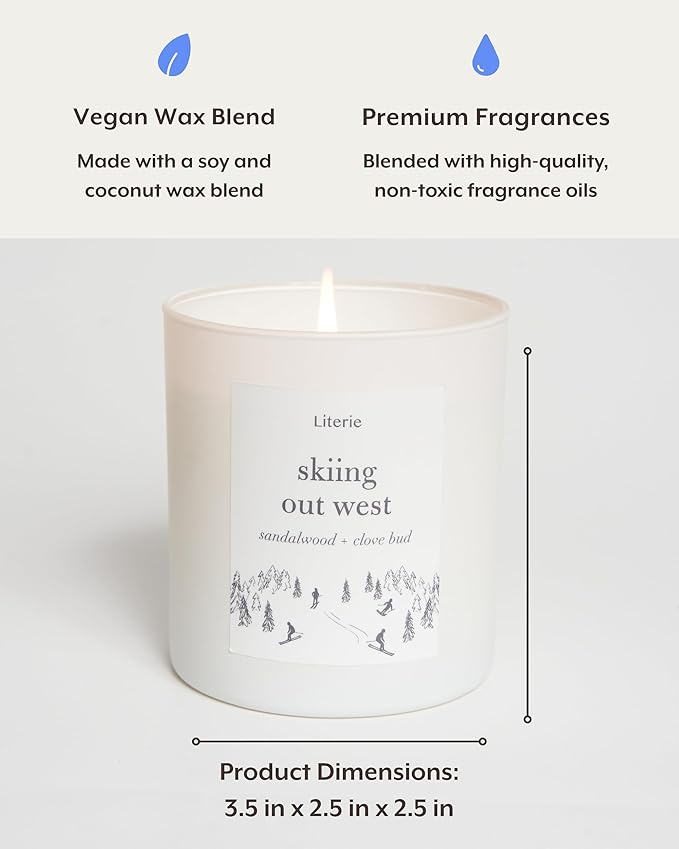 Literie NYC Inspired Scented Candle: Skiing Out West - Sandalwood & Clove Bud Scent, 9oz, 50 Hour Burn, Vegan Soy & Coconut Blend Candle for Home Decor, Gift for Women & Men - Bloomnest