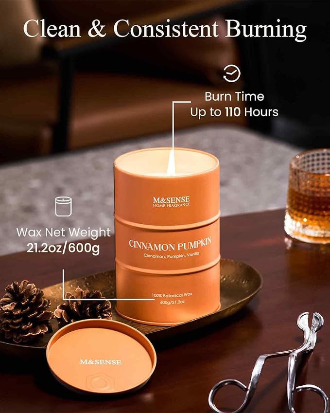 M&SENSE Cinnamon Pumpkin Scented Candles Large, Natural Soy Candles 21.2oz 120 Hour Slow Burning,Aromatherapy Candle for Stress Relief Meditation Relaxing - Bloomnest