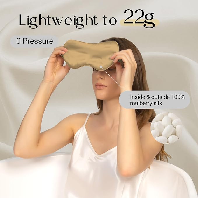 ZIMASILK Adjustable 100% 22 Momme Mulberry Silk Sleep Mask for Sleeping, Filled with Premium Mulberry Silk, Softest & Breathable Eye Sleeping Mask (Golden) - Bloomnest
