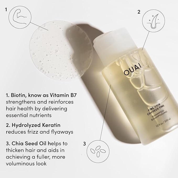 OUAI Fine Shampoo and Conditioner Set - Sulfate Free Shampoo and Conditioner for Women & Men - Made with Keratin, Marshmallow Root, Shea Butter & Avocado Oil - Free of Parabens & Phthalates (10 Fl Oz) - Bloomnest