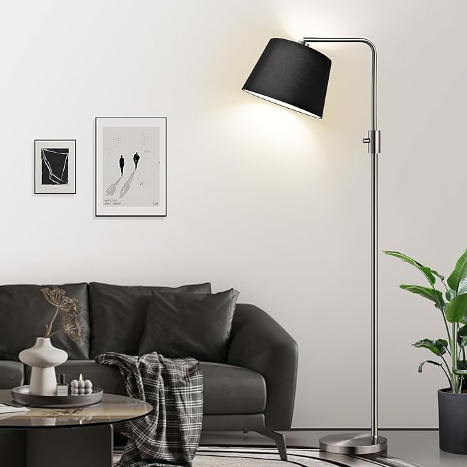 Nintiue 【Upgraded】 Dimmable Floor Lamp, 1000 Lumens LED Edison Bulb Included, Brushed Nickel Arc Floor Lamps Modern Standing Lamp with Black Shade, Tall Lamps for Living Room Bedroom - Bloomnest