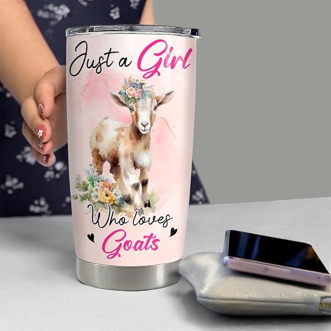 SANDJEST Goat Tumbler 20oz Girl Loves Goats Stainless Steel Insulated Tumblers Coffee Travel Mug Cup Gifts for Women Girl Teen Birthday Christmas - Bloomnest
