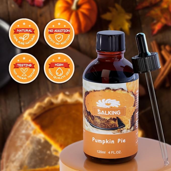 SALKING Pumpkin Pie Fragrance Oil, 120ml (4 Fl Oz) Premium Essential Oils for Diffuser, Candle Scents for Candle Making, Soap Making Supplies, Autumn Scented Diffuser Oil, Halloween Thanksgiving Gift - Bloomnest