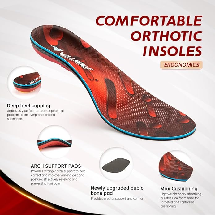 VALSOLE Heavy Duty Support Pain Relief Orthotics - 220+ lbs Plantar Fasciitis High Arch Support Insoles for Men Women, Flat Feet Orthotic Insert, Work Boot Shoe Insole, Absorb Shock with Every Step - Bloomnest