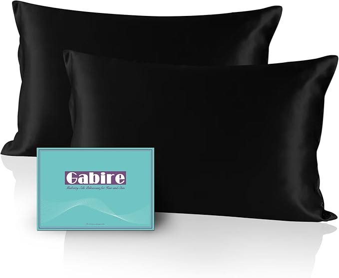 Mulberry Silk Pillow Cases Set of 2, Both Sides Real Silk Pillowcase for Hair and Skin Prevent Acne Pillowcase Organic Silk Pillowcase 2 Pack with Hidden Zipper, Black, Standard (20"×26") - Bloomnest