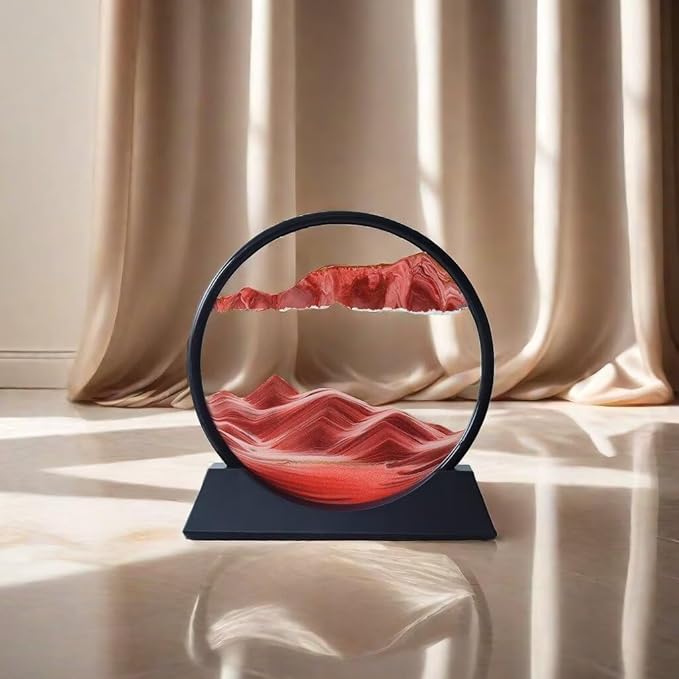 BGFJYUK Moving Sand Art Picture in Motion, Round Glass 3D Deep Sea Sandscapes with Display Flowing Sand Frame for Relaxing Desktop Home Office Work Décor for Kids Adults (Red,7inch) - Bloomnest
