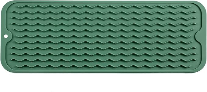 Silicone Dish Drying Mat for Multiple Usage,Easy clean,Eco-friendly,Heat-resistant Silicone Mat for Kitchen Counter,Sink,Bar,Bottle,or Cup Green M 17 inches x 6 inches - Bloomnest