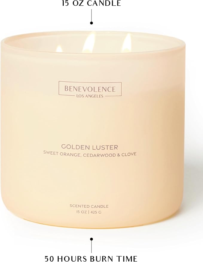 Orange, Cedarwood & Clove – Benevolence LA Large 3-Wick Fall Scented Candle for Home | 15oz, 50-Hour Burn | Soy Wax, Cotton Wicks | Warm & Inviting Autumn Fragrance | Malibu Sands Collection - Bloomnest