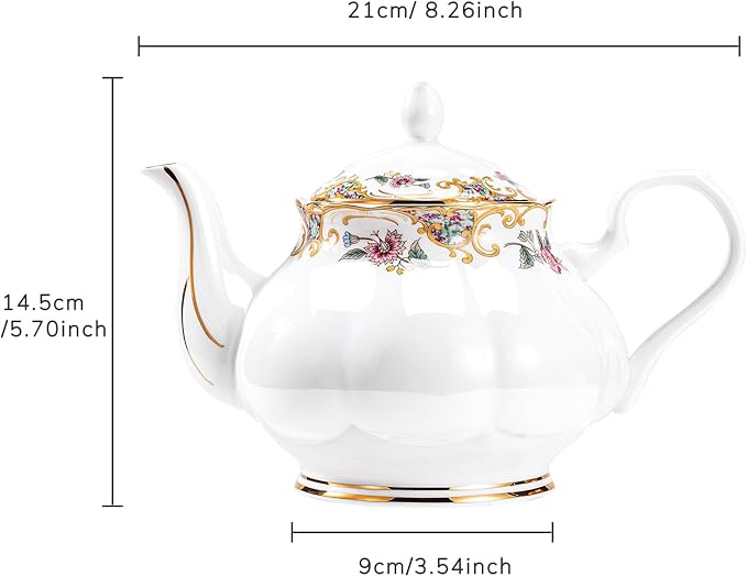 Ceramic Tea Pot, English Vintage Decorative Porcelain Teapot For Tea Parties 28 Oz - Bloomnest