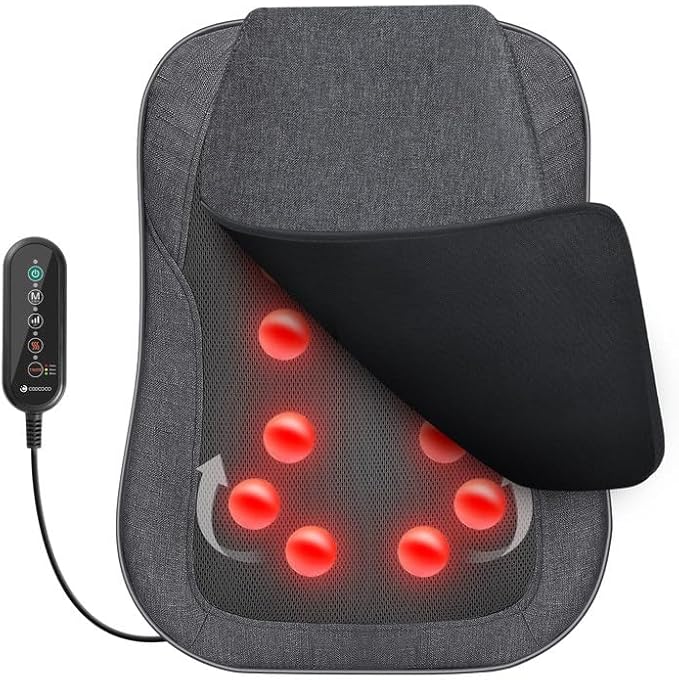 CooCoCo 14"×19" Shiatsu Back Massager with Heat, Birthday Gifts for Dad Mom Women Men Husband, Portable Massage Chair Pad, Kneading Massage Tools for Pain Relief, Chair Massager for Office Home - Bloomnest