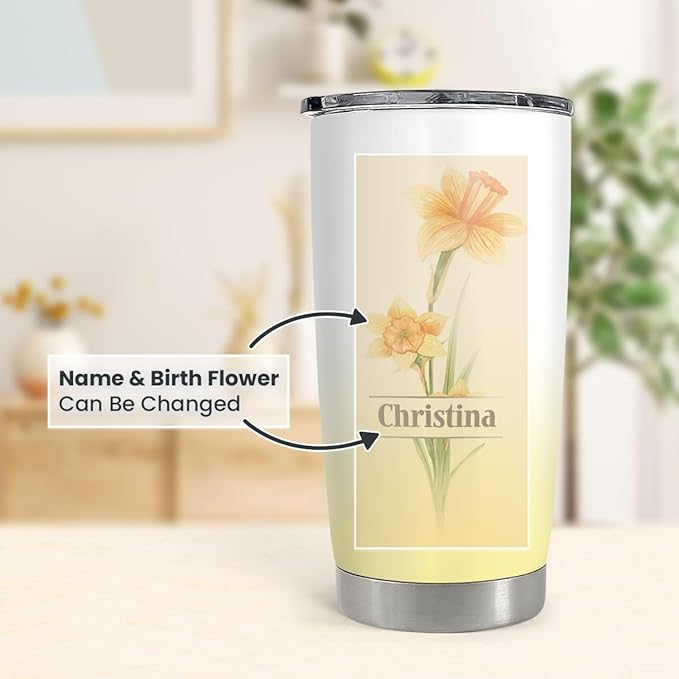 Birthday Gifts for Women Personalized Birth Flower Tumbler 20oz 30oz Stainless Steel Coffee Cups, Gifts for Best Friends Mom Wife Grandma, Custom Birth Flowers with Names - Bloomnest