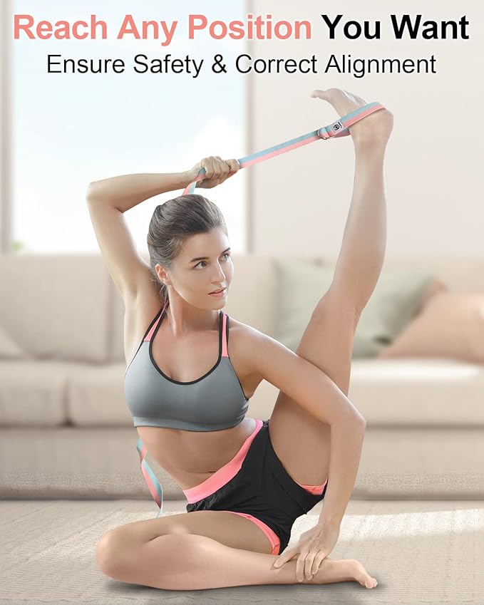 Tumaz Yoga Strap/Stretch Bands [15+ Colors, 6/8/10 Feet Options] with Extra Safe Adjustable D-Ring Buckle, Durable and Comfy Delicate Texture - Best for Daily Stretching, Physical Therapy, Fitness - Bloomnest