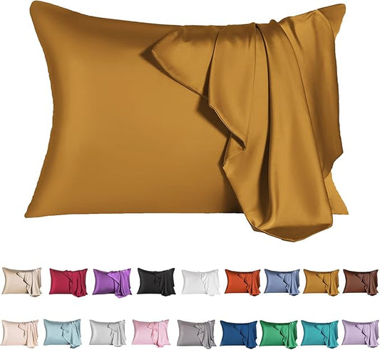 SIYUAN Mulberry Silk Pillowcase for Hair and Skin, Standard Size Cooling Silk Pillow Case with Hidden Zipper, Allergen Proof Dual Sides Soft Breathable Smooth Silk Pillow Cover for Women, Golden - Bloomnest