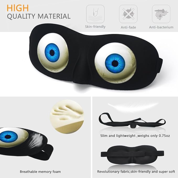 Tphon Eye Sleep Mask Funny Blindfold for Women Men Kid, Upgraded 3D Contoured 100% Blackout Sleeping Mask with Adjustable Strap, Soft Night Blindfold Eye Shades for Travel Naps Shift Works Games - Bloomnest
