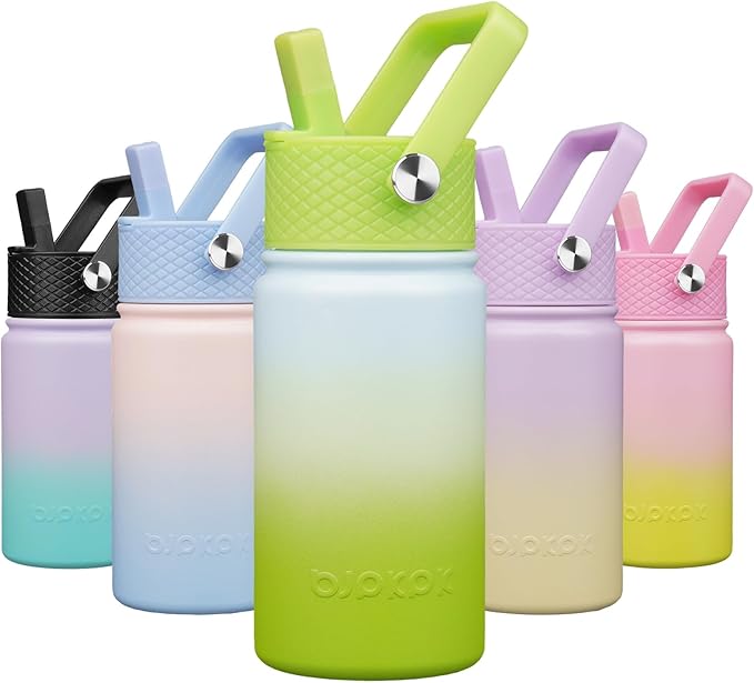 BJPKPK Insulated Water Bottle with Straw Lid, 15oz Cute Water Bottles, Stainless Steel Metal Thermo, Reusable BPA Free Leak Proof Tumblers, Cups,Lime - Bloomnest