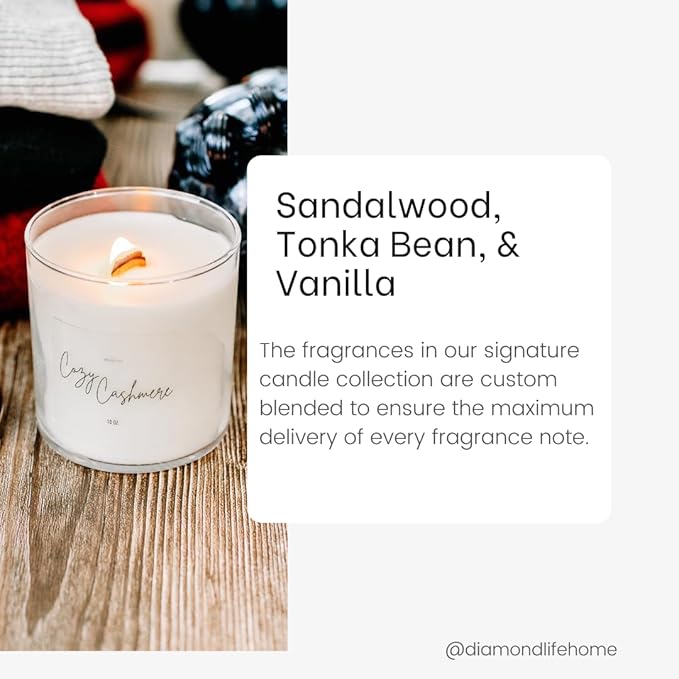 Home Cozy Cashmere Sandalwood & Vanilla Luxury Scented Soy Candle - Fall & Year Round Fragrance/9oz Clear Jar /65 Hour Burn Time/Made in The USA - Bloomnest