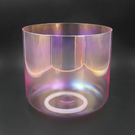 Hye-eun Clear Crystal Singing Bowl 7 inch F Note Rose Pink Cosmic Light Heart Chakra Transparent Sound Bowl with Mallet & O-ring,for Yoga Meditation Energy Healing, & Energy Balancing