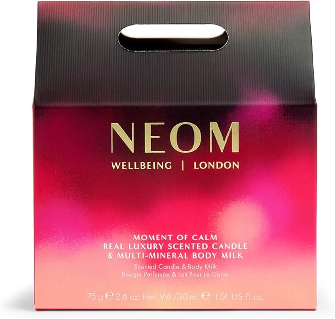 NEOM Moment of Calm Gift Set I Contains Real Luxury Travel Candle 75g Real Luxury Multi-Mineral Body Milk 30ml I 100% Natural scents I Lavender, Jasmine and Sandalwood